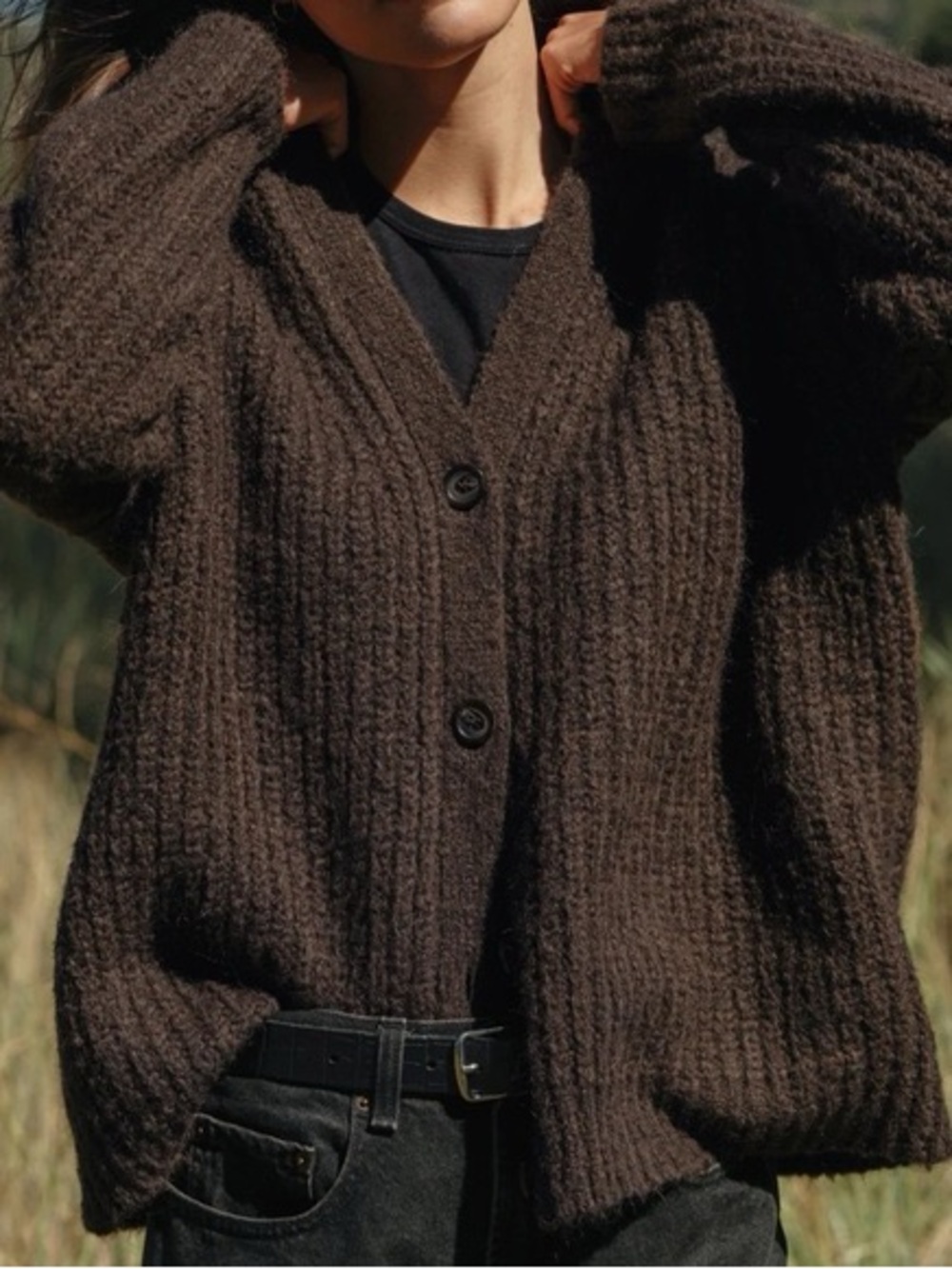 Jenni Kayne Alpaca Cocoon V-Neck Cardigan Sweater Brown XXS